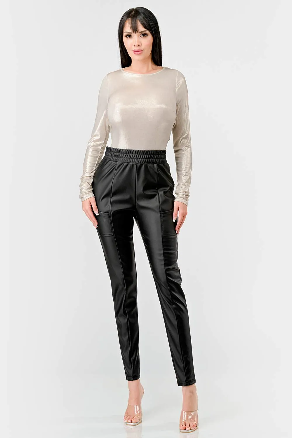 METALLIC FOILED COWL OPEN BACK TIE BODYSUIT sold by privy product image thumbnail 5