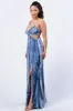 PD71816H-W / TIE DYE PRINT SIDE CUTOUTS V-NECK SLITTED MAXI DRESS sold by privy
