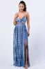 PD71816H-W / TIE DYE PRINT SIDE CUTOUTS V-NECK SLITTED MAXI DRESS sold by privy