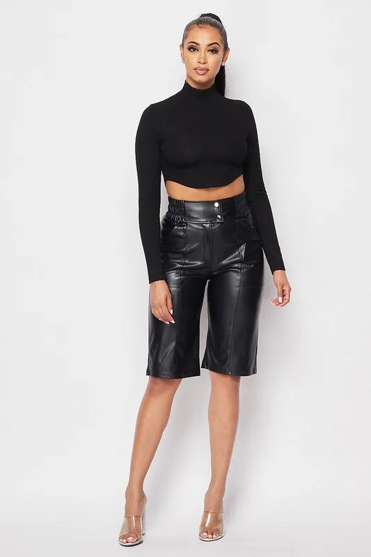 RIBBED MOCK NECK BACK SLIT CROPPED LONG SLEEVE TOP sold by privy product image thumbnail 4
