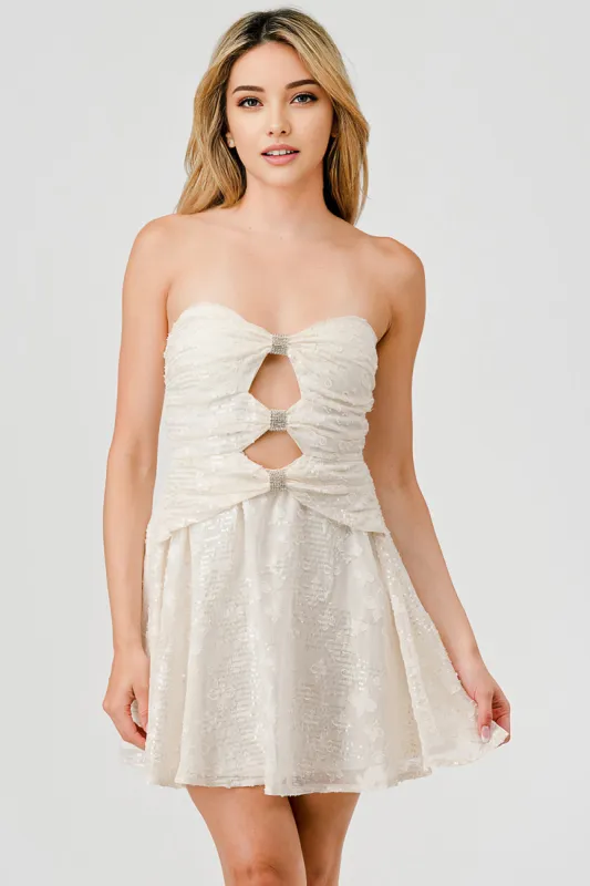 AD3878S / LUXE CLEAR SEQUINS PADDED METALLIC TUBE MINI DRESS sold by privy