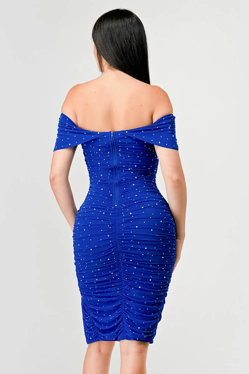 PD73467B / LUXE RHINESTONE MESH OFF SHOULDER MINI DRESS sold by privy product image thumbnail 3