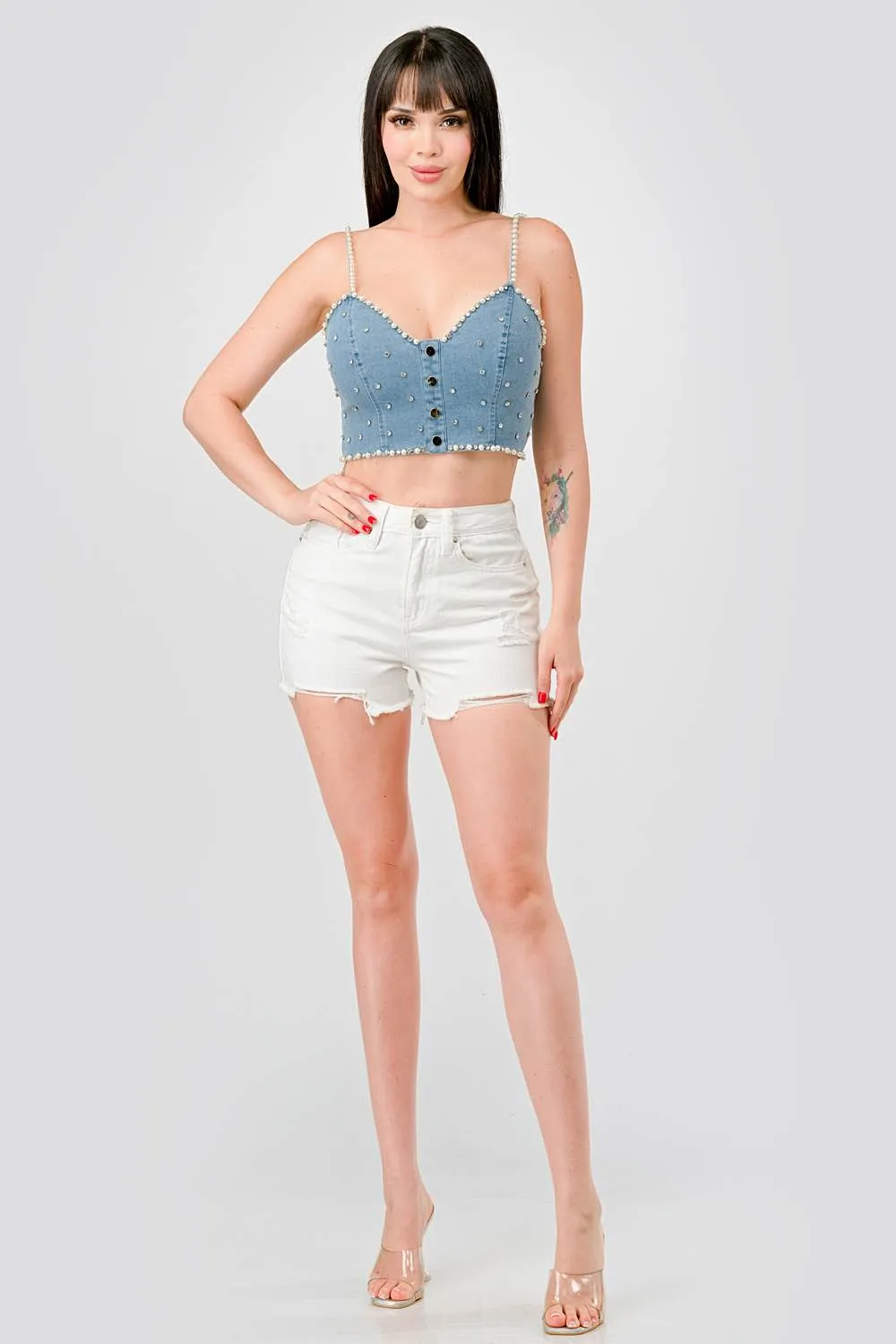 LUXE RHINESTONES EMBELLISHED DENIM BUSTIER TOP sold by privy product image thumbnail 4
