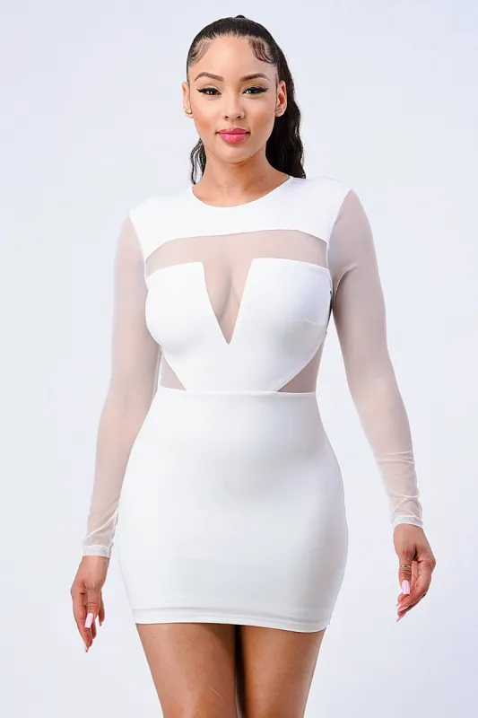 LUXE SEE-THRU MESH PANEL BODYCON MINI DRESS sold by privy