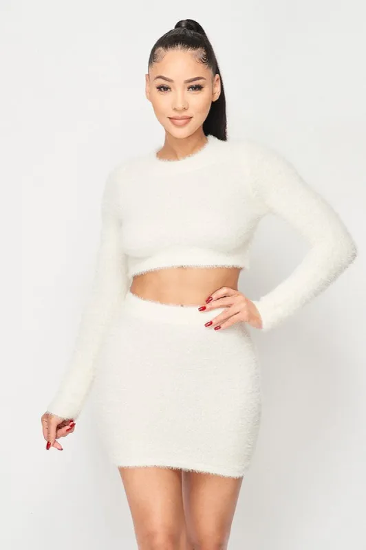 ULTRA SOFT CROPPED LONG SLEEVE AND MINI SKIRT SET sold by privy