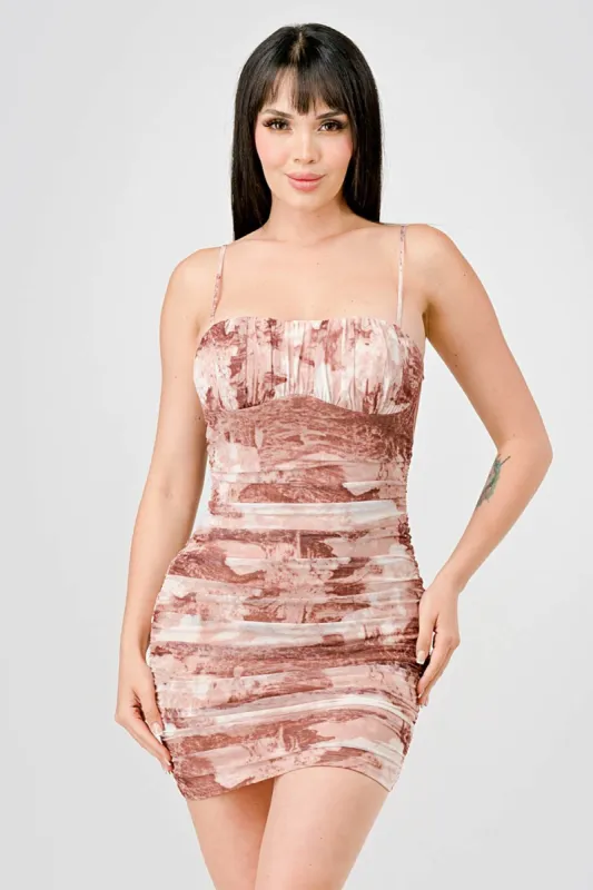 SEXY METALLIC ABSTRACT PRINT MESH MINI DRESS sold by privy