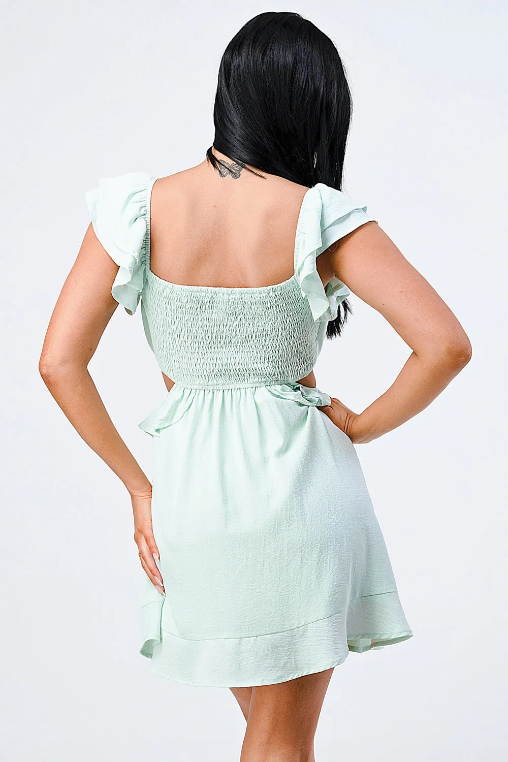 PD76088N-W / CUTE RUFFLED SIDE CUTOUTS DRAPED DRESS sold by privy product image thumbnail 4
