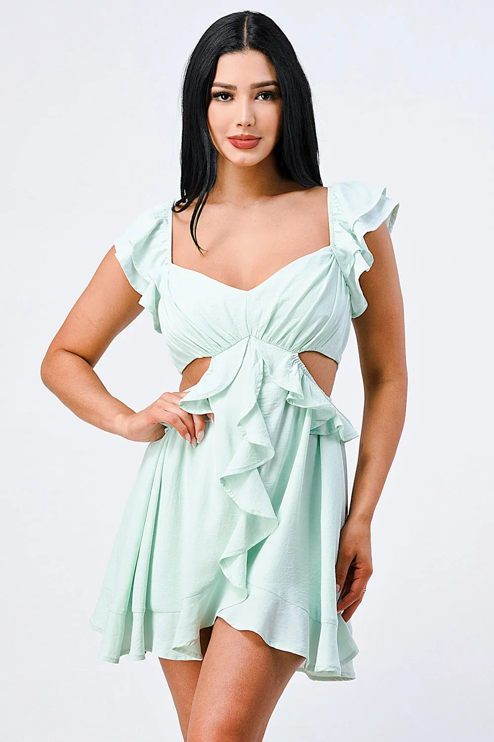 PD76088N-W / CUTE RUFFLED SIDE CUTOUTS DRAPED DRESS sold by privy product image thumbnail 3
