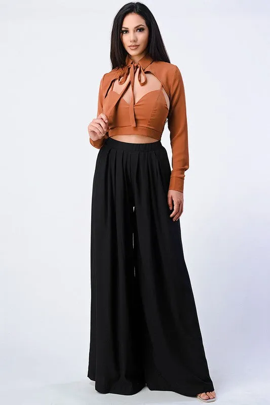 TRENDY BASICS ELASTIC WAIST WIDE PANTS sold by privy