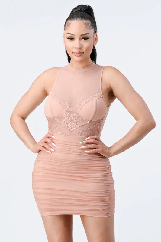LUX MESH SEE-THRU LACE ZIPPER BODYCON DRESS sold by privy