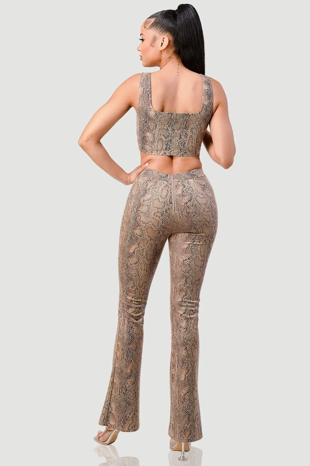 STRETCH SNAKE SUEDE TOP AND FLARE PANTS SET sold by privy product image thumbnail 4