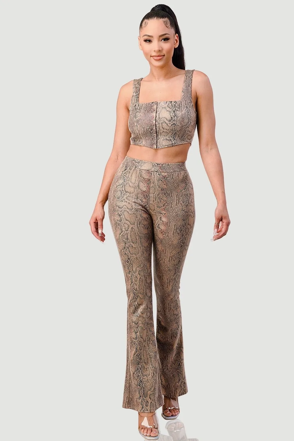 STRETCH SNAKE SUEDE TOP AND FLARE PANTS SET sold by privy product image thumbnail 2