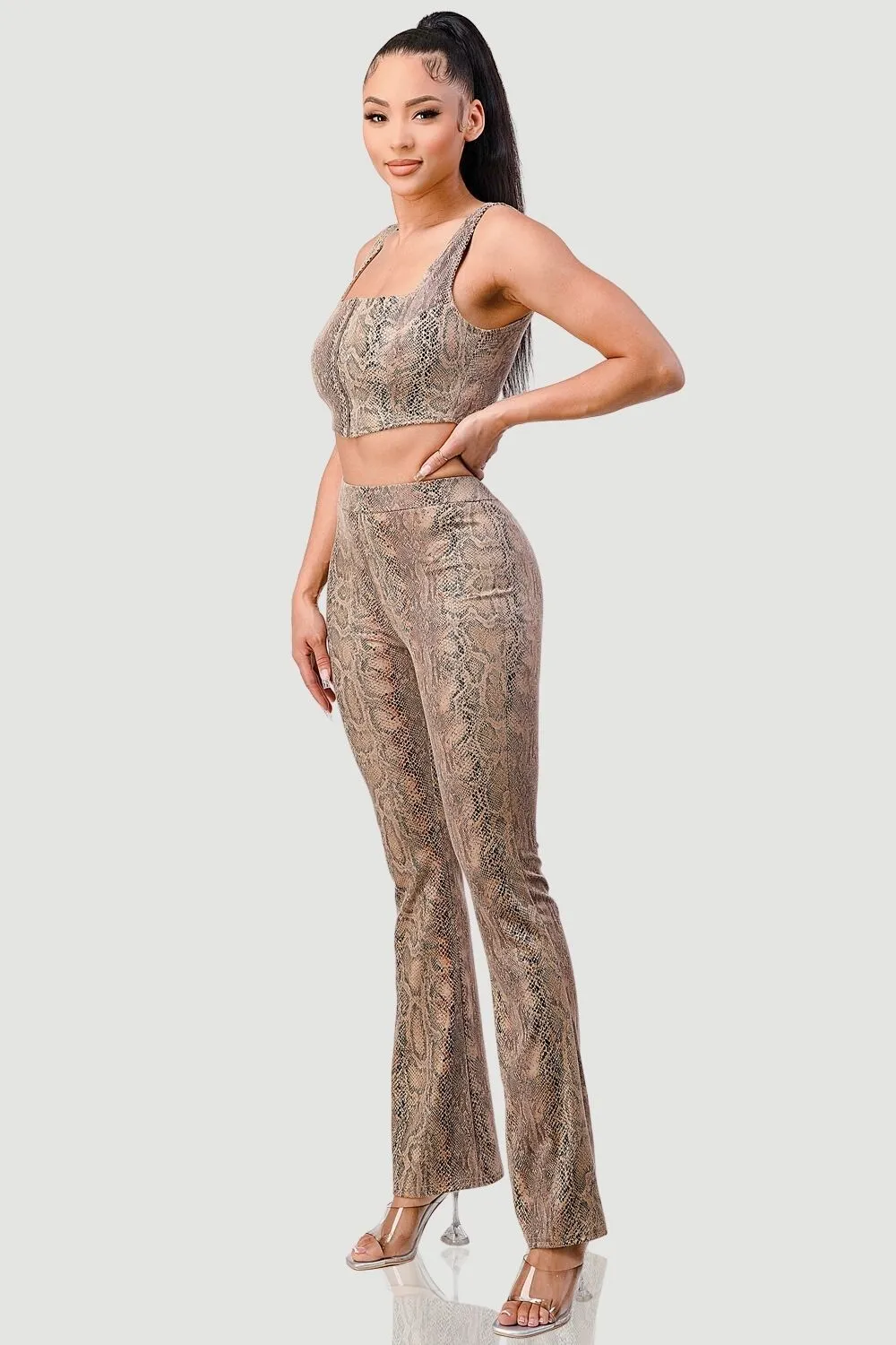 STRETCH SNAKE SUEDE TOP AND FLARE PANTS SET sold by privy product image thumbnail 3