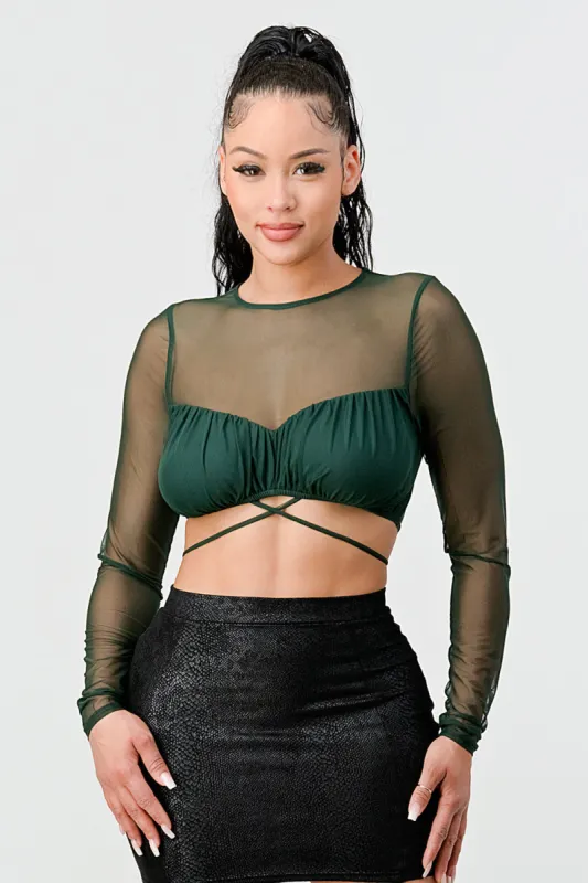 SEXY MESH SWEETHEART CROSS STRAP WAIST CROP TOP sold by privy
