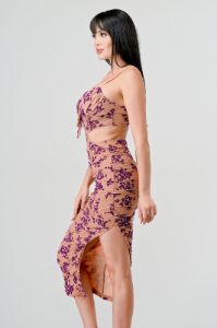PD74359E / VELVET MESH FLOCKING CUTOUTS SIDE SLIT DRESS sold by privy