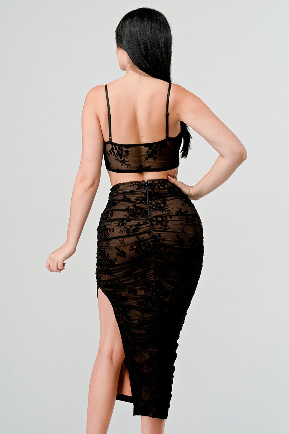 PD74359E / VELVET MESH FLOCKING CUTOUTS SIDE SLIT DRESS sold by privy product image thumbnail 9