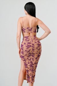 PD74359E / VELVET MESH FLOCKING CUTOUTS SIDE SLIT DRESS sold by privy
