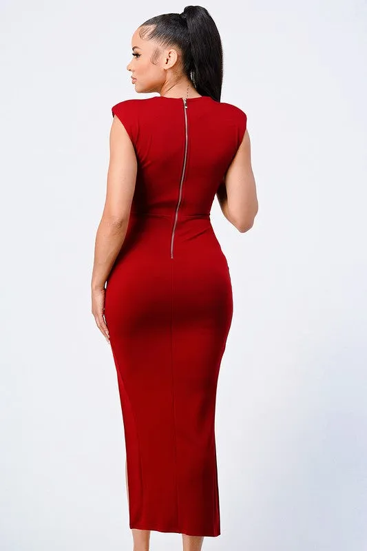 PD75874N-W / SOFT SCUBA POWER SHOULDER HI-LOW BODYCON DRESS sold by privy product image thumbnail 4