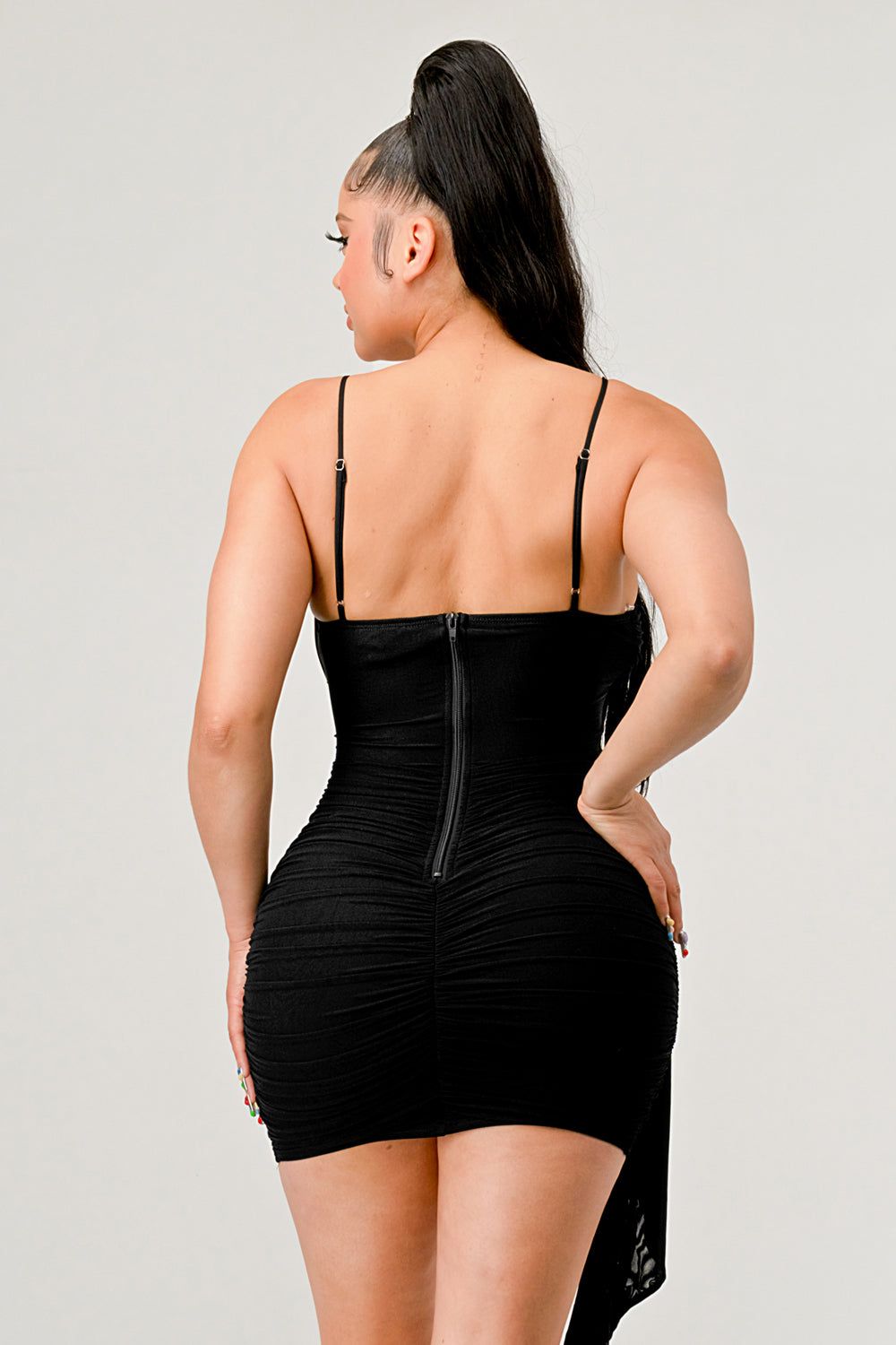 PD74027N / LUXE MESH CROSS BODY DRAP RUCHED MINI DRESS sold by privy product image thumbnail 18