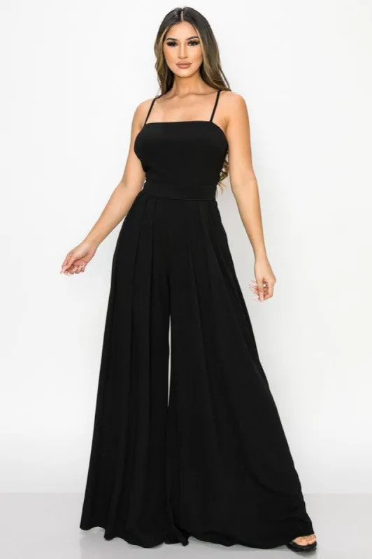 TRENDY BASICS SOLID CAMI WIDE JUMPSUIT sold by privy