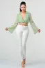 CRINKLED SATIN DRAWSTRING CROPPED SHIRT TOP sold by privy