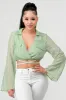 CRINKLED SATIN DRAWSTRING CROPPED SHIRT TOP sold by privy