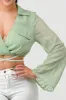 CRINKLED SATIN DRAWSTRING CROPPED SHIRT TOP sold by privy