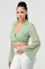 CRINKLED SATIN DRAWSTRING CROPPED SHIRT TOP sold by privy