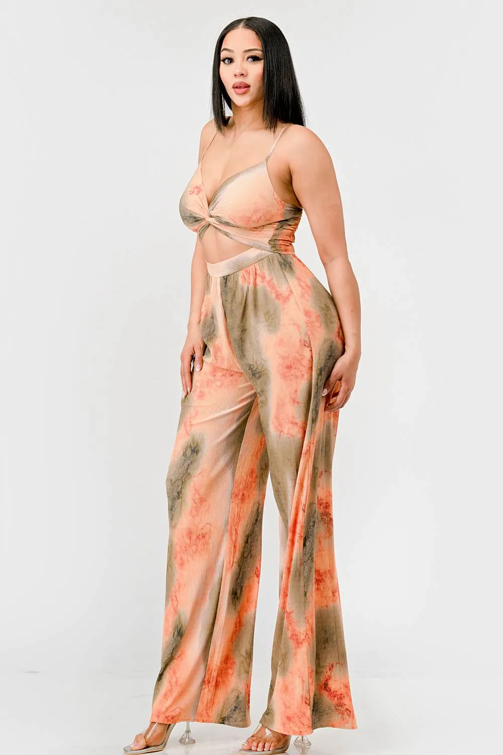 TIE DYE PRINT TWSIT KEYHOLE SMOCKED BACK JUMPSUIT sold by privy product image thumbnail 2