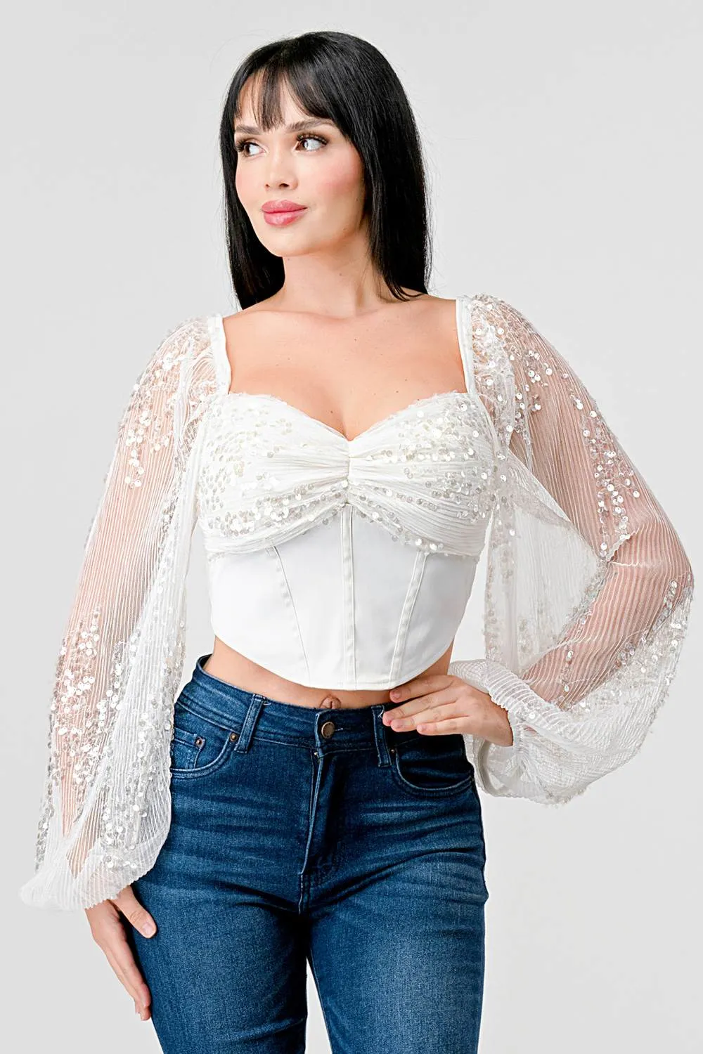 LUXE SEQUINS SWEETHEART PLEATED COREST TOP sold by privy product image thumbnail 2