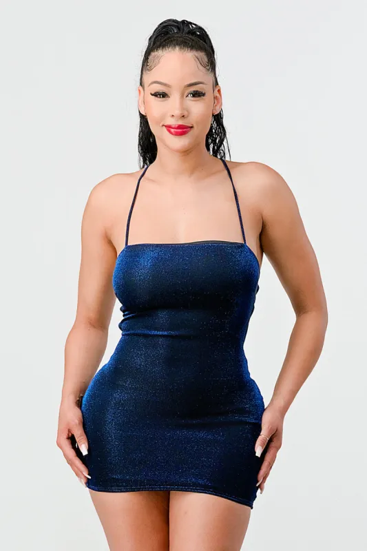 LUX DRAWSTRING LACE UP BACK GLITTER MINI DRESS sold by privy
