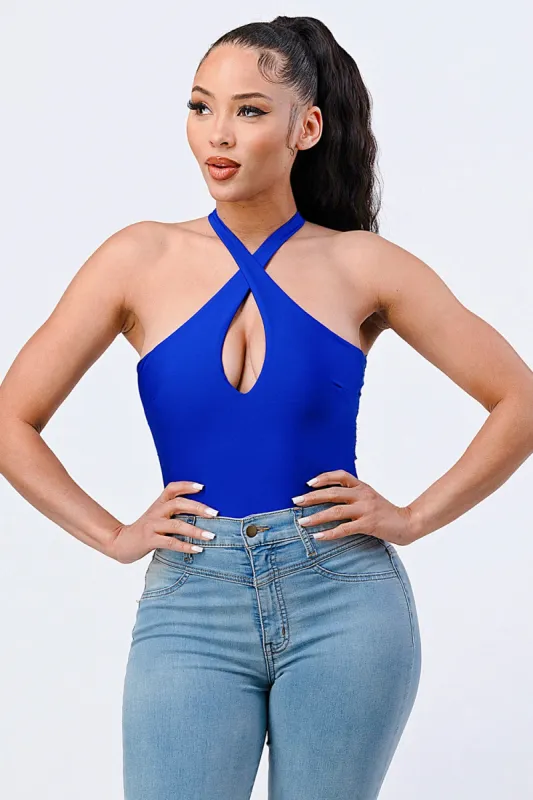 LUX HALTER NECK LACE RACERBACK BODYSUIT sold by privy