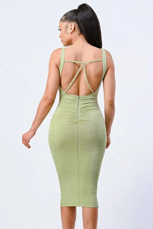 LUXE SQUARE NECK SHIRRING BODYCON MIDI DRESS sold by privy product image thumbnail 4