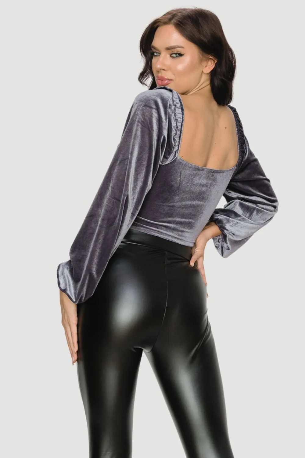 VELVET SWEETHEART FRONT SHIRRING CROPPED TOP sold by privy product image thumbnail 3