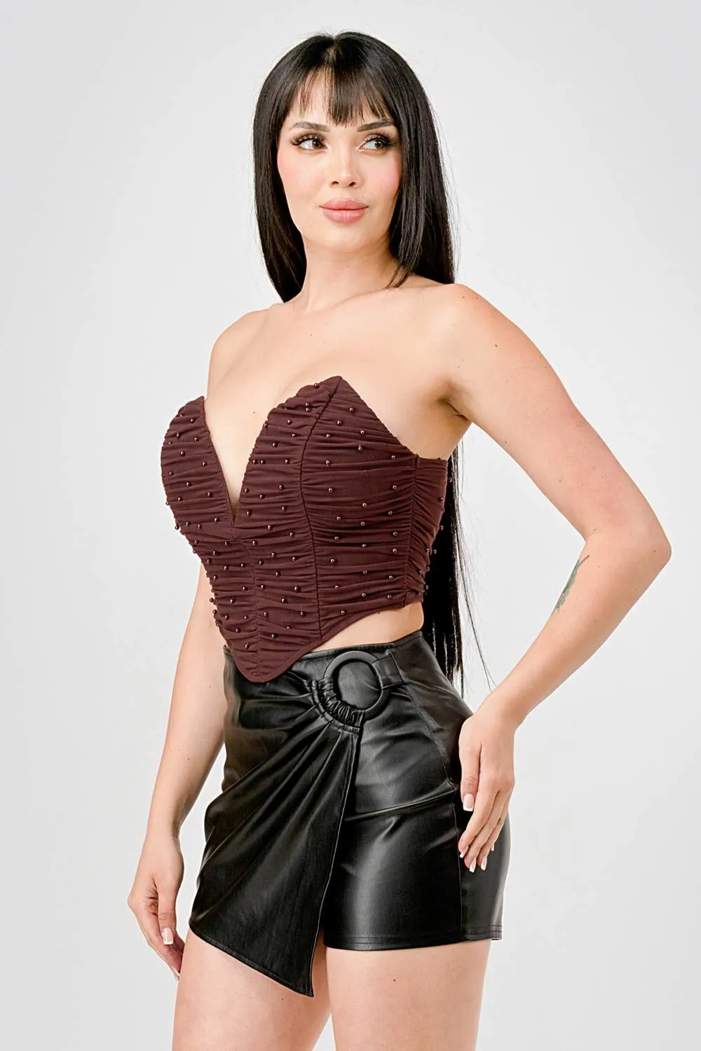 LUXE PEARL MESH HEART SHAPED BUSTIER CROPPED TOP sold by privy product image thumbnail 2