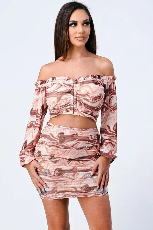 TRENDY MARBLE PRINT RUCHED MINI SKIRT sold by privy product image thumbnail 3