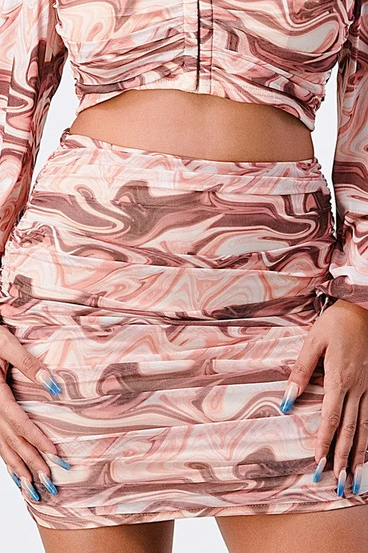 TRENDY MARBLE PRINT RUCHED MINI SKIRT sold by privy product image thumbnail 2