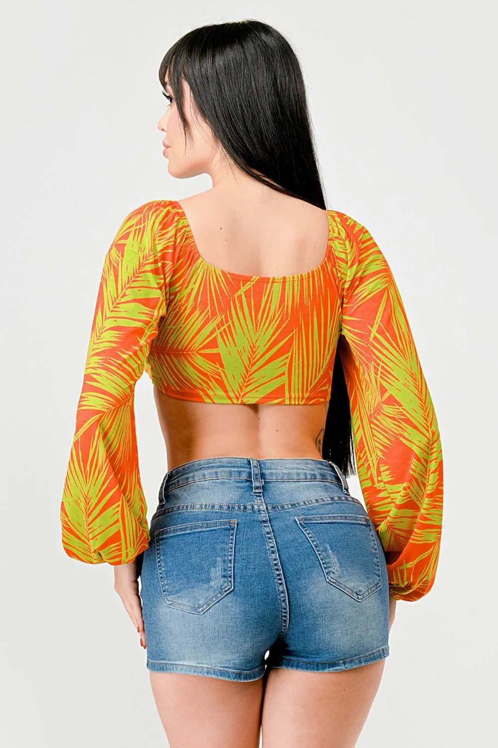 TROPICAL LEAF PRINT PEASANT KNOT FRONT TIE TOP sold by privy product image thumbnail 4