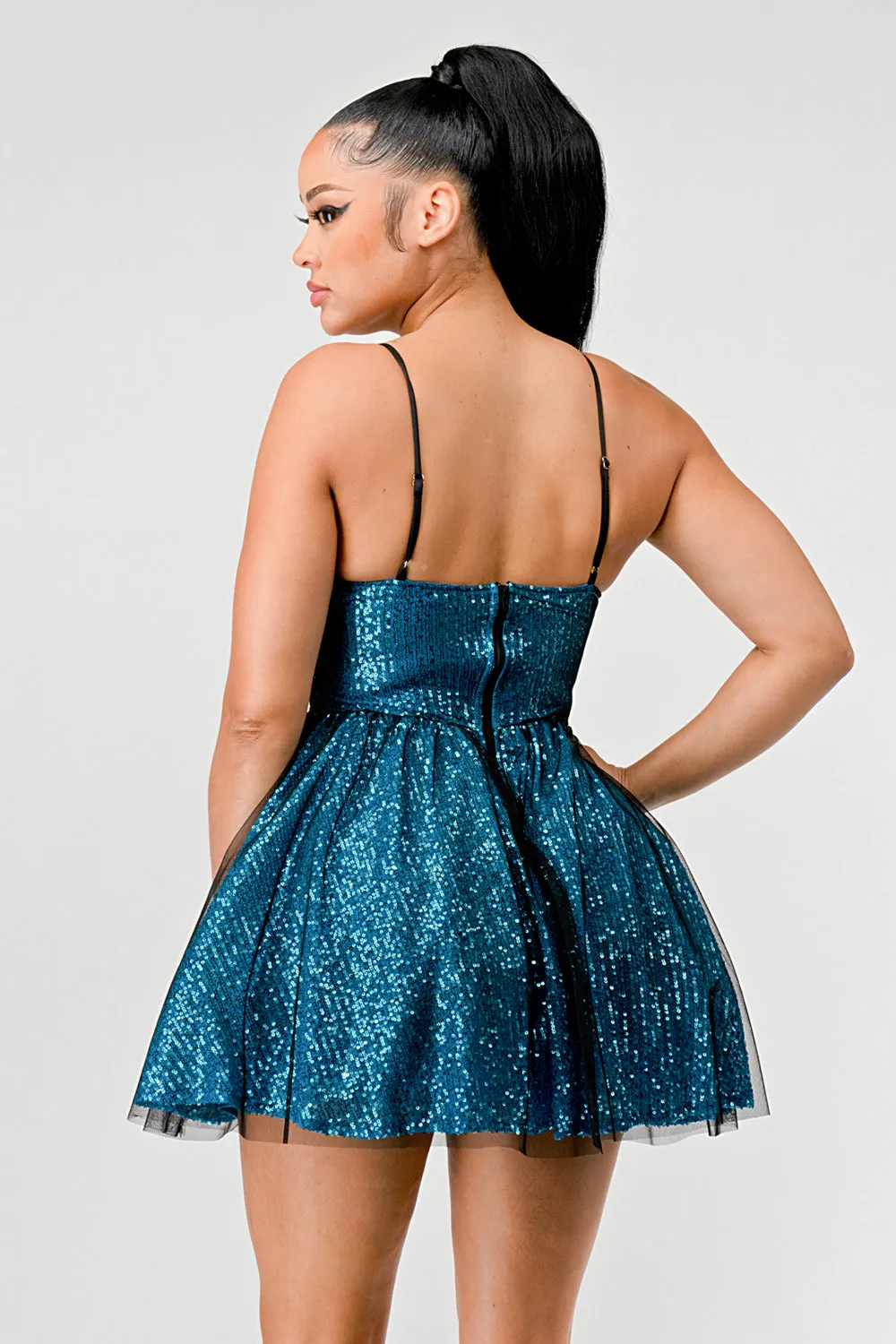 SEQUINS MESH LAYERED SWEETHEART TULLE MINI DRESS sold by privy product image thumbnail 4