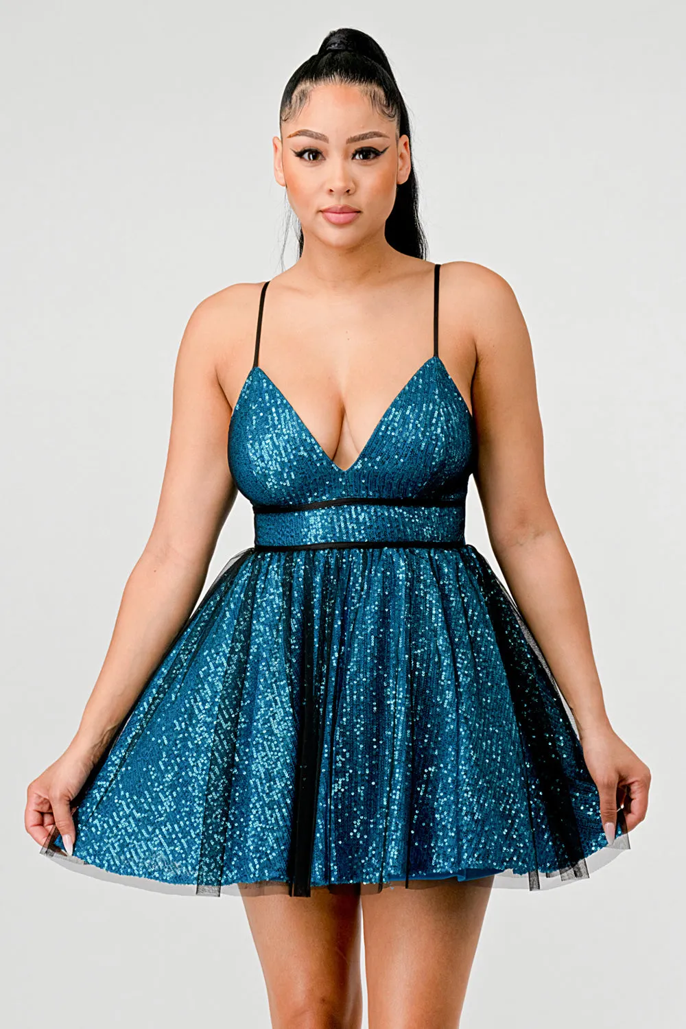 SEQUINS MESH LAYERED SWEETHEART TULLE MINI DRESS sold by privy