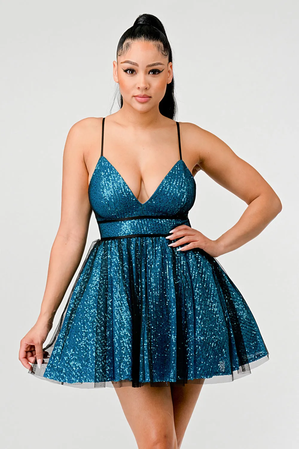 SEQUINS MESH LAYERED SWEETHEART TULLE MINI DRESS sold by privy product image thumbnail 2