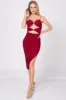 LUXE JEWELED BOWS KNOT CUTOUTS RUCHED MIDI DRESS sold by privy