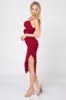LUXE JEWELED BOWS KNOT CUTOUTS RUCHED MIDI DRESS sold by privy