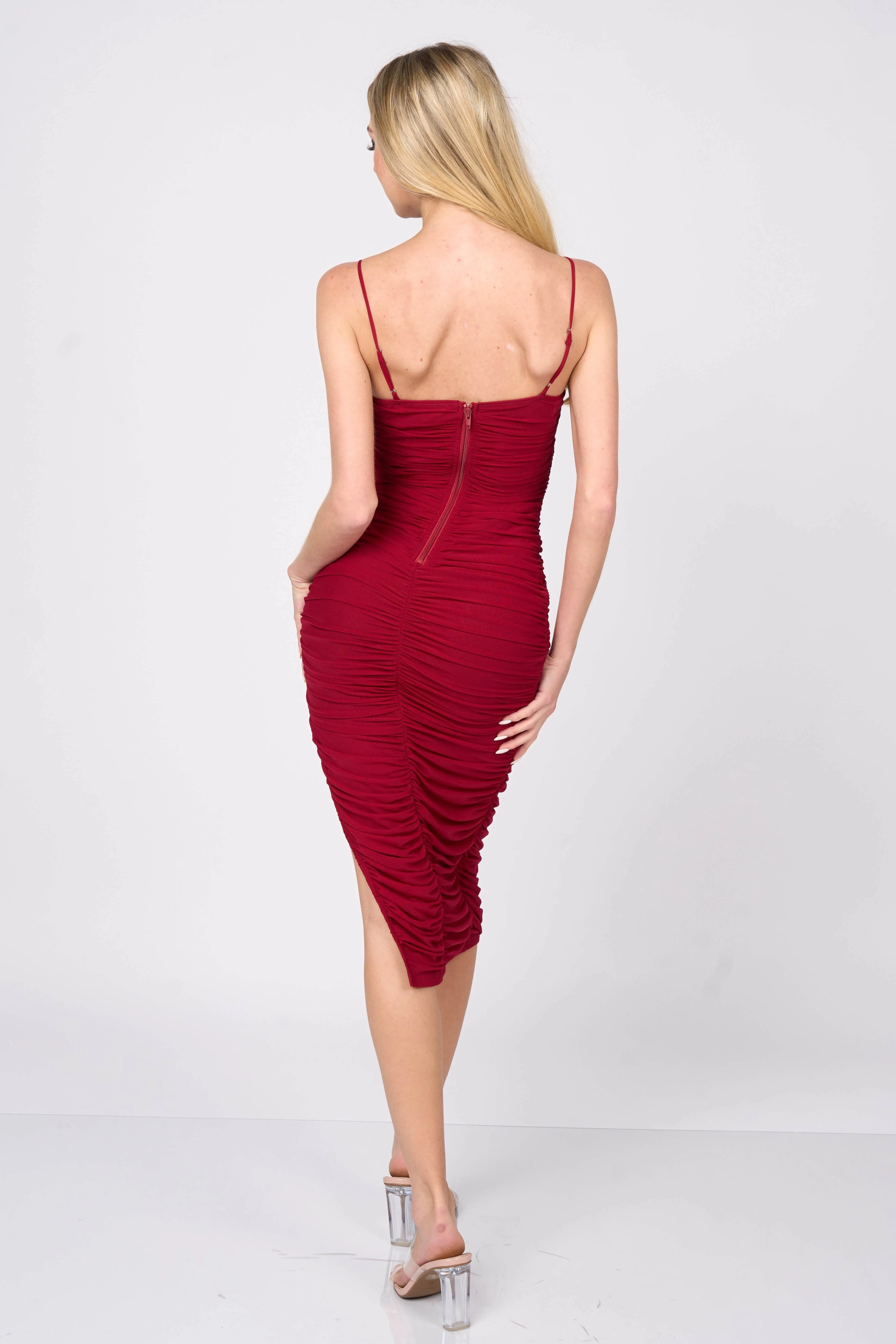 LUXE JEWELED BOWS KNOT CUTOUTS RUCHED MIDI DRESS sold by privy product image thumbnail 3