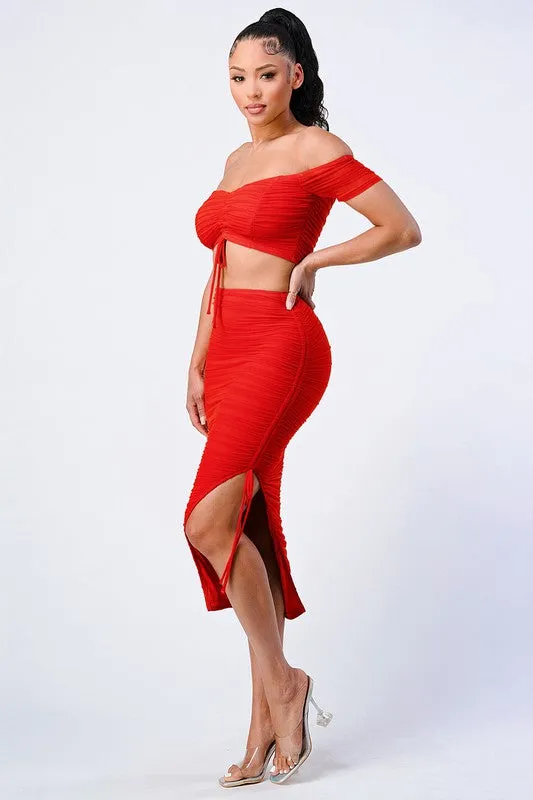 PS8502N / LUXE RUCHIING OFF SHOULDER SET WITH THIGH SLIT sold by privy product image thumbnail 2
