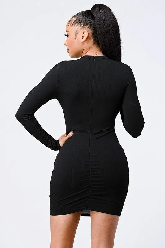 LUX KNIT RIB ASYMMETRICAL MOCK NECK BODYCON DRESS sold by privy product image thumbnail 3