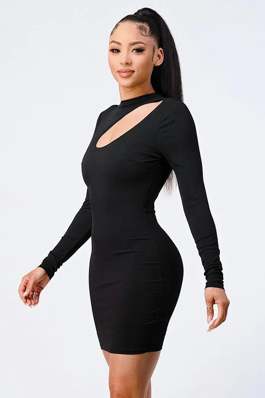 LUX KNIT RIB ASYMMETRICAL MOCK NECK BODYCON DRESS sold by privy
