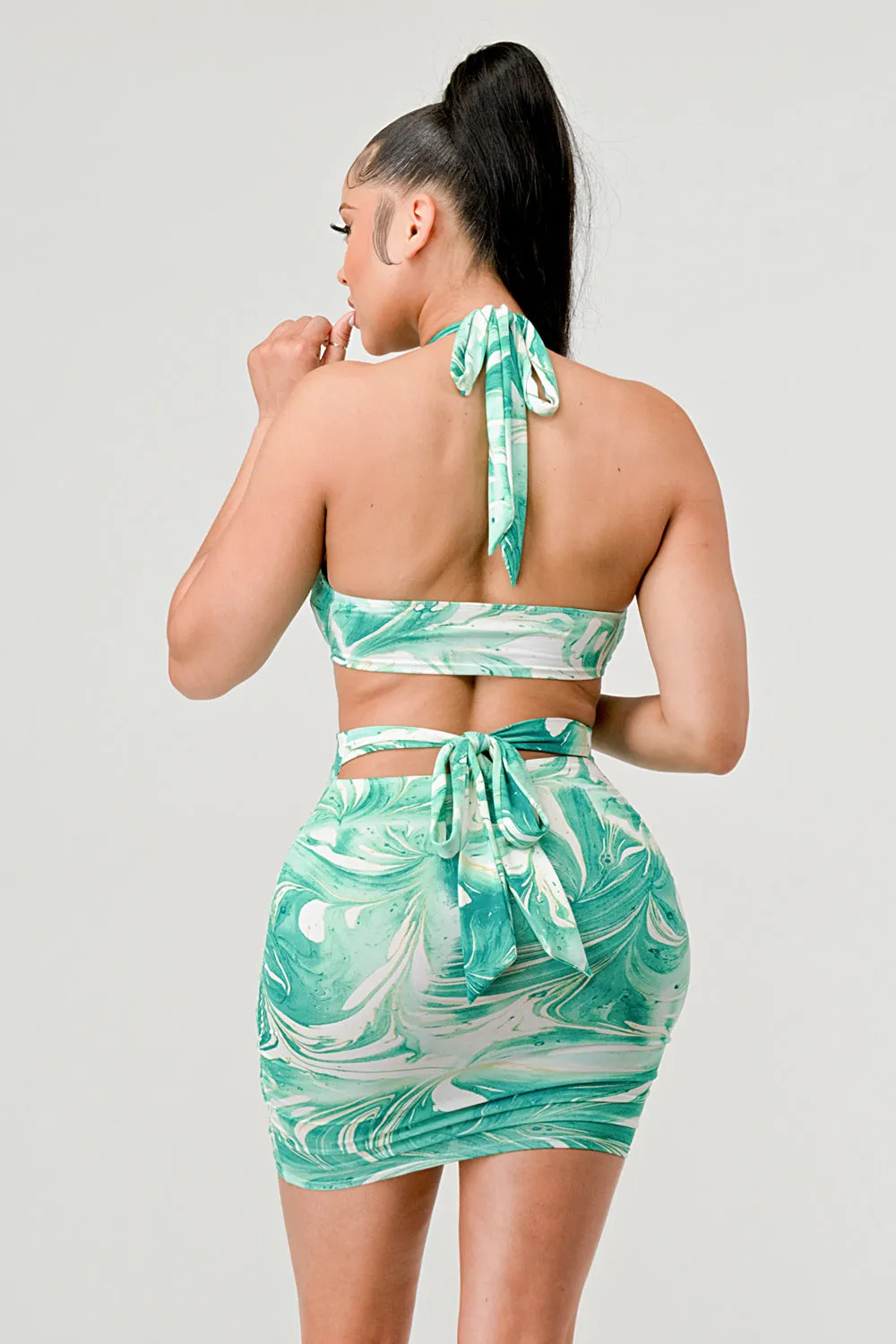 SEXY MARBLE PRINT HALTER NECK CUTOUT MINI DRESS sold by privy product image thumbnail 4