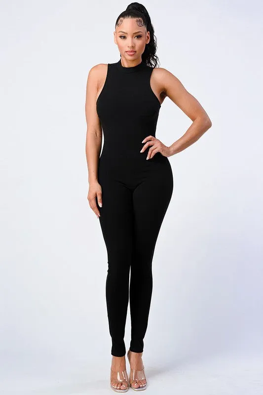 TRENDY STRAP-TIE BACK ZIP-UP BODYCON JUMPSUIT sold by privy product image thumbnail 5