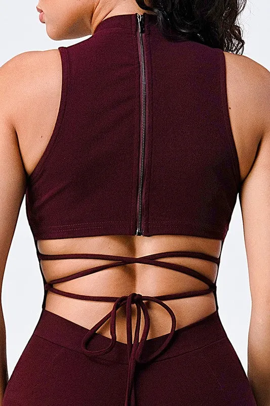 TRENDY STRAP-TIE BACK ZIP-UP BODYCON JUMPSUIT sold by privy product image thumbnail 4